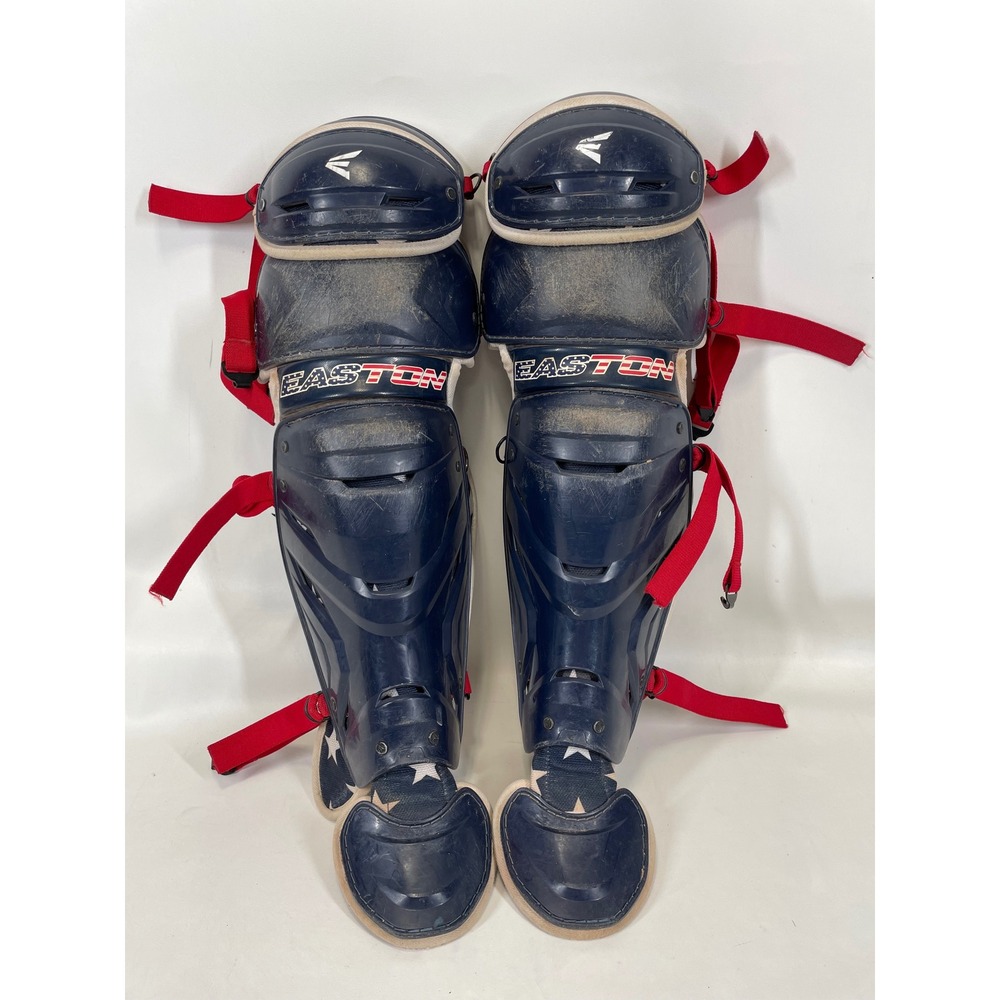 Easton Elite X Intermediate Leg Guards Navy Blue Red Catcher Shin Guards 12-15